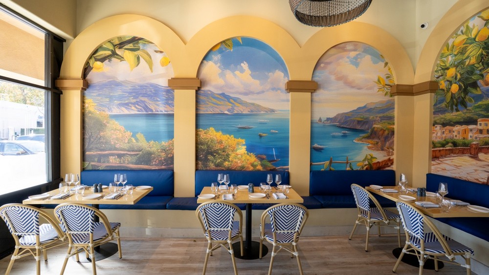 Amuri dining room with Sicilian coast murals, the Italian restaurant Rancho Peñasquitos knew as Pernicano's